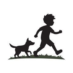 Child and dog in field silhouette