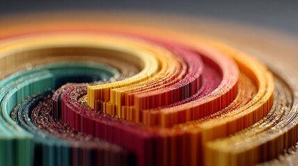 Vibrant 3D circular progress bar with multiple colorful segments and smooth gradient transitions. Modern digital design ideal for UI dashboards, data visualization, and tech presentations with space f