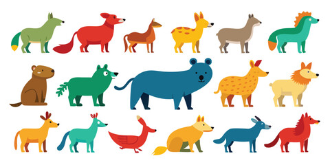 Quirky Animal Faces for Print Projects, Wild Animal Group in Vector Format, Fantasy-Inspired Animal Characters, Handcrafted Flat Animal Clipart, Smiling Animals for Kids Materials, Bold Lines Animal G