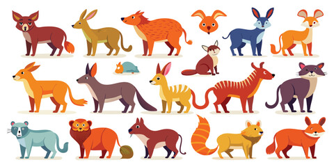 Magical Animal World Clipart Collection, 2D Animal Icons for Digital Planners, Kawaii-Style Jungle Animal Graphics, Exotic Flat Animal Illustrations, Cheerful Critter Family Vector Pack, Happy Forest 