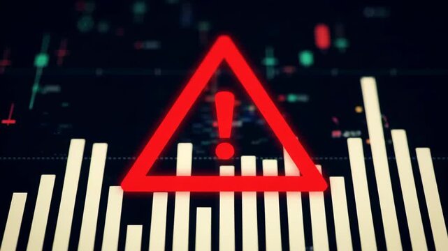 Stock chart with warning. Graph showing downward trend with alert.