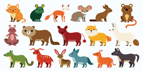 Whimsical Animal Silhouettes Clip Pack, Happy Woodland Creatures for Nursery, Funny Furry Animals in Flat Vector Style, Kids Animal Characters with Expressions, Soft Color Animal Icons for Crafting, C