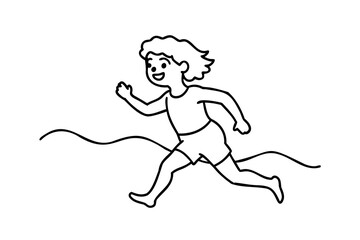 Fototapeta premium Happy child running joyfully along wavy line playful illustration