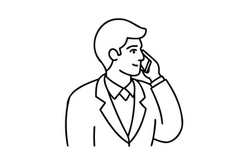Businessman on phone call professional communication line art illustration