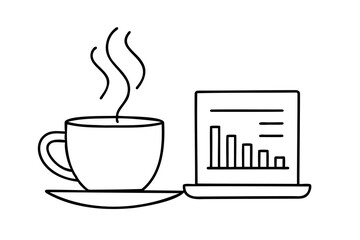 Hot coffee break laptop screen data analysis graph chart