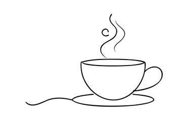 Simple line drawing hot coffee cup steam minimalist design
