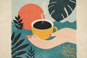 Mindful Caffeine Intake Illustration Promoting a Balanced Relationship With Coffee Consumption in a Serene Setting