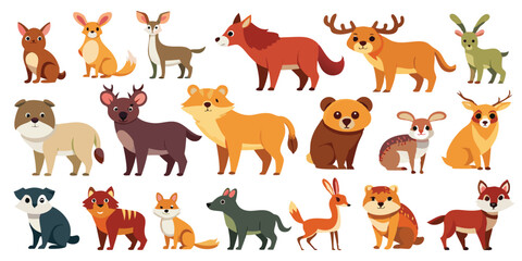 Whimsical Forest Animal Clipart Set, Cute Cartoon Wildlife Illustration Pack, Adorable Woodland Creatures in Flat Style, Fantasy Jungle Animals Graphic Bundle, Colorful Forest Beasts for Kids Projects