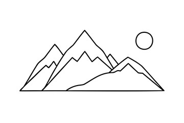 Minimalist line art mountain range sun landscape illustration