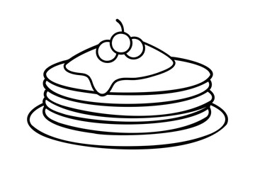 Delicious stack of pancakes with cherries and syrup