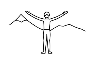 Man standing with arms outstretched enjoying mountain view