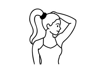 Fototapeta premium Woman with high ponytail touching hair simple line art illustration