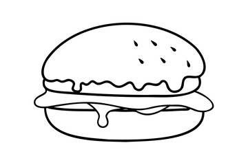 Delicious melted cheese burger line art illustration