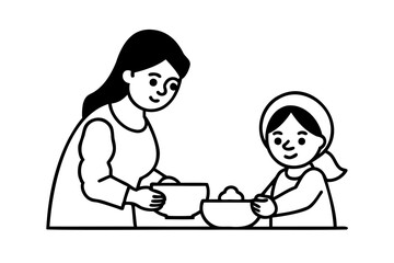 Obraz premium Mother and daughter preparing food together in kitchen bowls