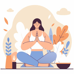 Woman Practicing Deep Breathing &ndash; Flat Vector Illustration for Anxiety Relief and Mindfulness