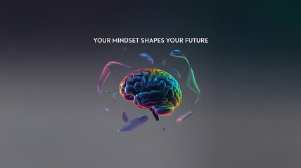A colorful brain surrounded by abstract shapes on a gradient background