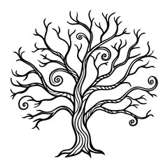 Obraz premium Detailed Ink Drawing of a Deciduous Tree Symbolizing Growth Resilience and the Passing of Seasons Through Bare Branches and Intricate Roots