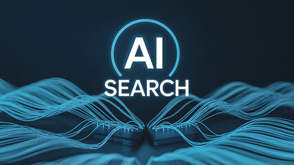 A graphic of ai search with blue lines on a dark background illustration