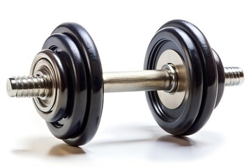 Fototapeta premium Single Adjustable Dumbbell with Black Plates and Chrome Handle on White Background