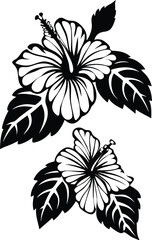 Hibiscus Flowers and Foliage Tattoo Design Black and White Artistic Drawing Floral Arrangement Decorative Art for Various Applications