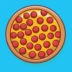 Cute Sausage Pizza Cartoon Illustration. Food Icon Concept Isolated Premium Vector.