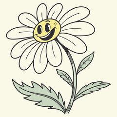 cartoon daisy flower with smiling face vector