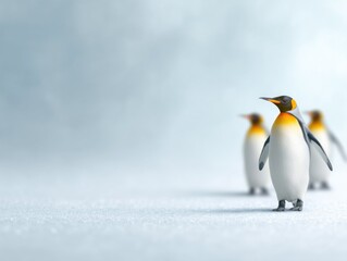 Fototapeta premium Penguins Walking on Snowy Plain
