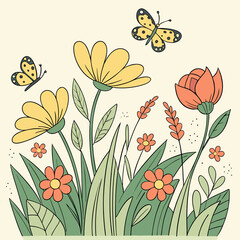 floral background with flowers and butterflies