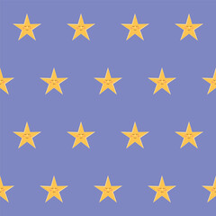 Funny Cute Cartoon Star Seamless Pattern Background. Positive Bright Kid Textile Fabric Print. Birthday Party  Gift Wrapping Paper. Star Baby Nursery Wallpaper design. 