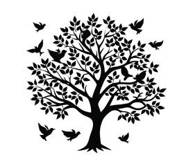 Vector tree silhouette with leaf design shows nature's art.