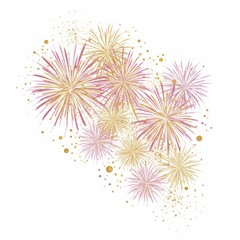 Pink and gold fireworks graphic design isolated on white background