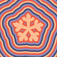 Abstract snowflake design in peach and red with purple ripple effect. Vector illustration with retro flair.