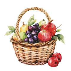 My Watercolor illustration, illustration fruit basket painting isolated on a white background, illustration, AI painting design, vector illustration set, eps format	