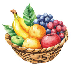 My Watercolor illustration, illustration fruit_basket painting isolated on a white background, illustration, AI painting design, vector illustration set, eps format	