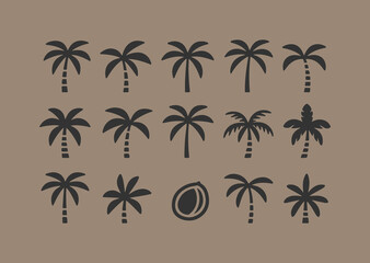 Seamless Tropical Pattern with Coconut and Palm Tree Silhouettes on Brown