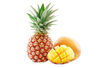 Tropical Fruit Mix PNG – Pineapple Mango Transparent Background