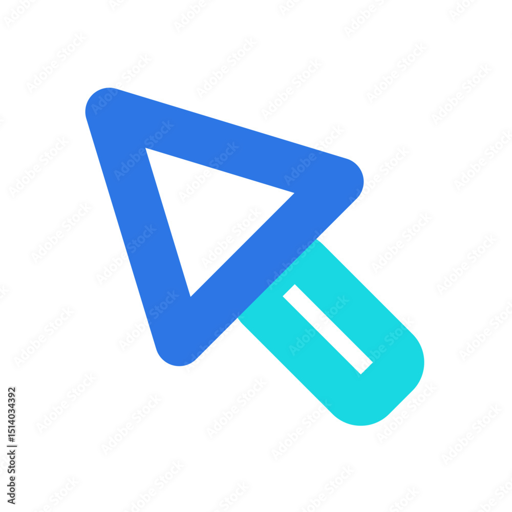 Poster stylized arrow pointer icon with a blue triangular head and a cyan rectangular tail pointing upwards