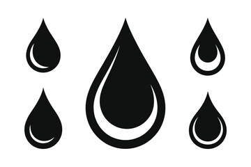 Collection of black water drops vector illustration