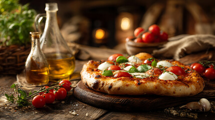 Pizza with tomato and olive oil .