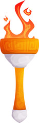 Cartoon Style Torch with Bright Flame, Ideal for Game Assets and Illustrations.