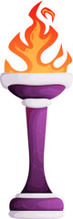 Stylized Purple Torch with a Fiery Flame, Cartoon Illustration, Ancient Symbol.