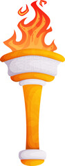 Cartoon Style Olympic Torch Illustration Bright Orange Flame, Golden and White Colors.