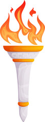 Vector illustration of a burning torch with bright flame, isolated on a white background.