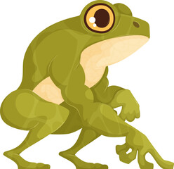 Cartoon Illustration of a Muscular, Anthropomorphic Green Frog with Big Eyes.