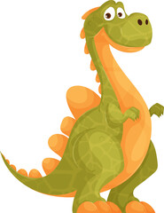 Obraz premium Cute Cartoon Dinosaur Character Illustration, Green and Orange Color Palette.