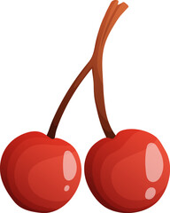 Two Cartoon Style Cherries on a Single Stem, Fresh and Sweet Summer Fruit