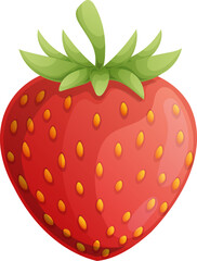 Cartoon Style Single Strawberry, Red and Refreshing, Isolated on White Background.