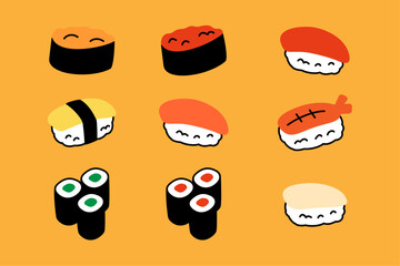 手書き風のかわいい寿司のイラストセット