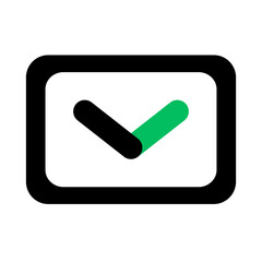 Check mark inside a rounded square with black border and green and black check mark inside it