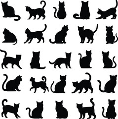 Collection of adorable cats in black and white sketch design